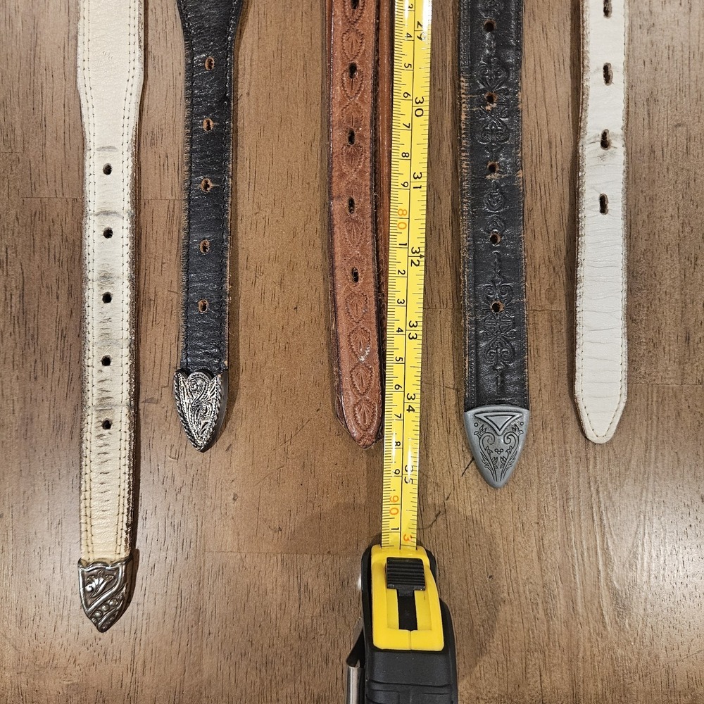 Lot Of 5 Vintage Leather Belt Boho Western Studded Beaded Belts Bundle - Picture 9 of 15